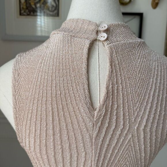 Vintage 90s Contempo Casuals Crop Mock Neck Champagne Beige Tank Top XS - Picture 5 of 7